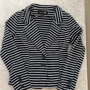 Forever 21 Navy White Stripes Blazer Jacket Buttons Pockets Women's Size S